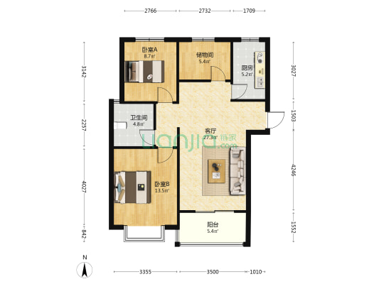 华兴滨河苑 2室1厅1卫 91平方