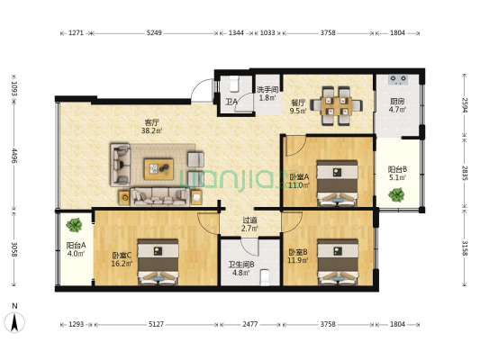 金盾苑 3室2厅3卫 110平方
