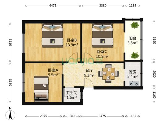点将台街48号 3室1厅1卫 60平方