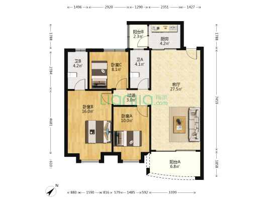 洛霞楼 3室1厅2卫 102平方