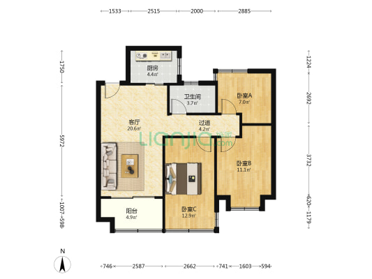 新力东园 3室1厅1卫 94平方