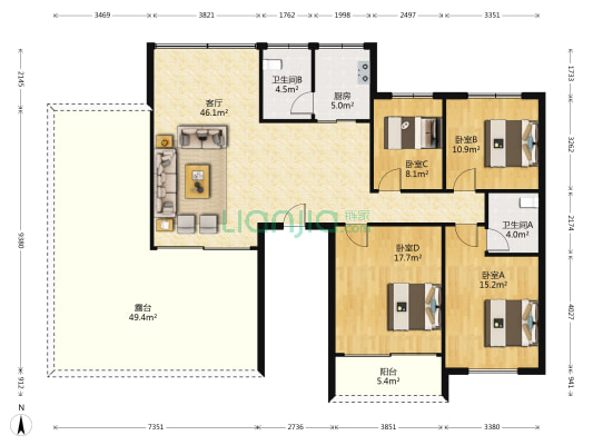 豪景苑 4室1厅2卫 145平方