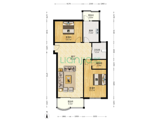 耀浦苑 2室1厅1卫 108平方