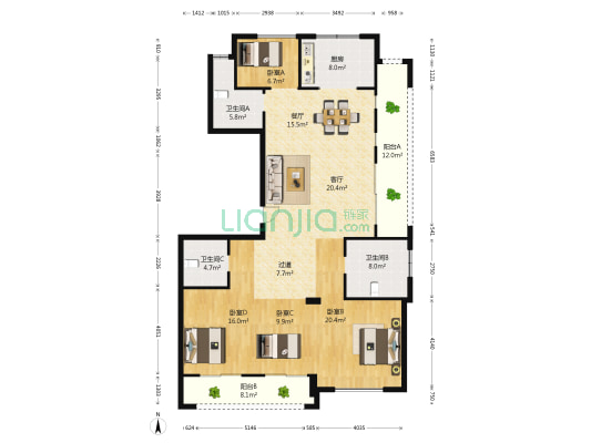 蓝都诚园 4室2厅3卫 163平方
