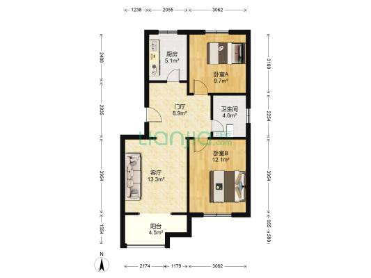 星展华府 2室1厅1卫 77平方