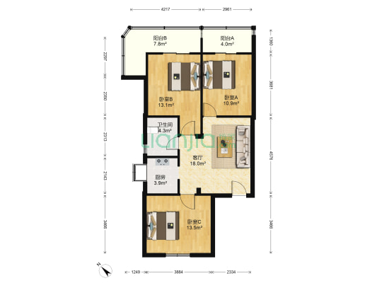 永清路5号 3室1厅1卫 85平方