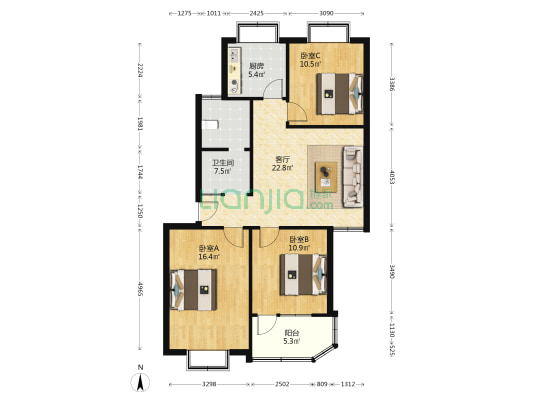 鸿祥新村 3室1厅1卫 101平方