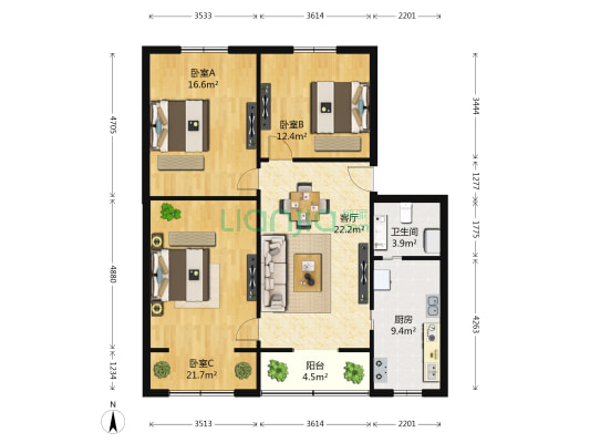 赐福巷 3室1厅1卫 111平方