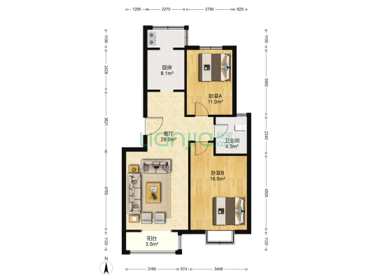 郦和花园 2室1厅1卫 95平方