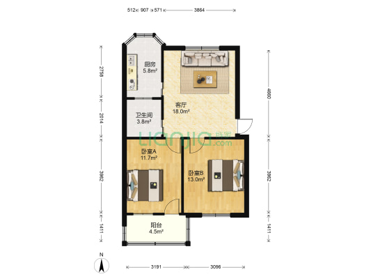 朝阳西路43号 2室1厅1卫 72平方