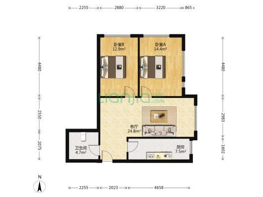 银都宫馆 2室1厅1卫 90平方