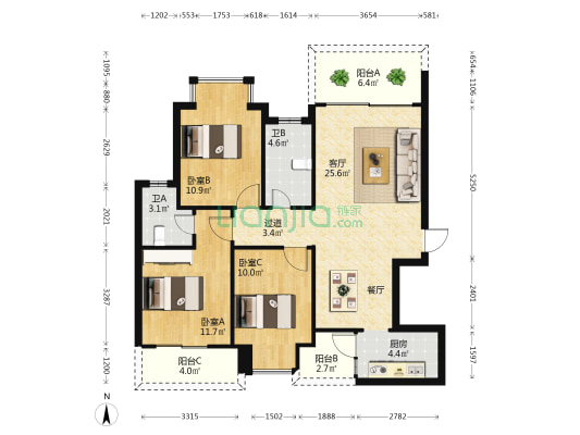 伊泰天骄二期 3室1厅2卫 103平方
