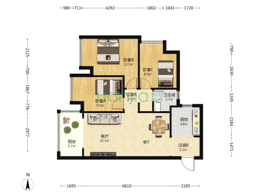 招商雍荣府 3室1厅1卫 89平方