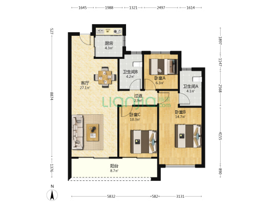 滨玺云著 3室1厅2卫 103平方