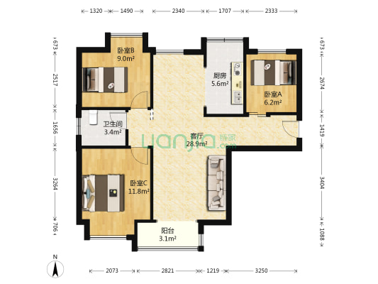 花样年花郡 3室1厅1卫 93平方