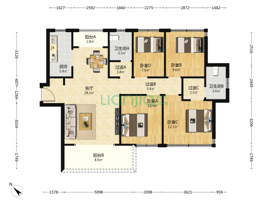 天一·观山阅 4室1厅2卫 128平方