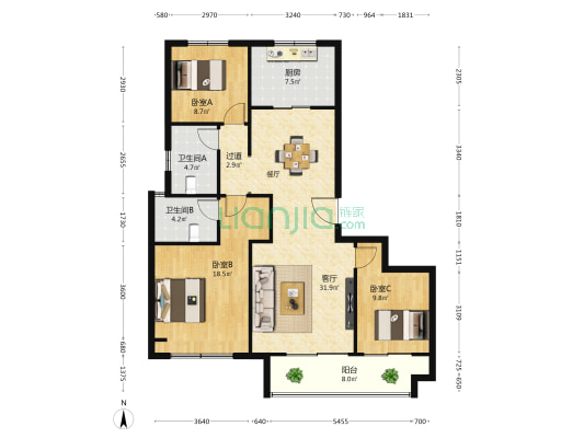 美的国宾府 3室1厅2卫 128平方