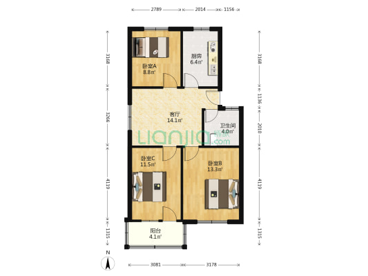 农机局宿舍楼 3室1厅1卫 77平方
