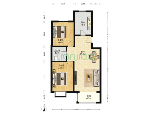 康营家园D区 2室1厅1卫 89平方