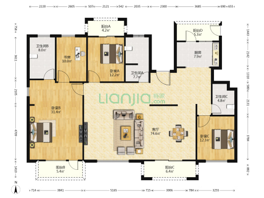 国投玖棟 4室1厅3卫 210平方