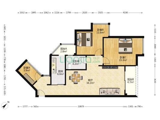 汽博+3号15号线+一奥天地+楼层适中+住家装修+拎包入住-户型图