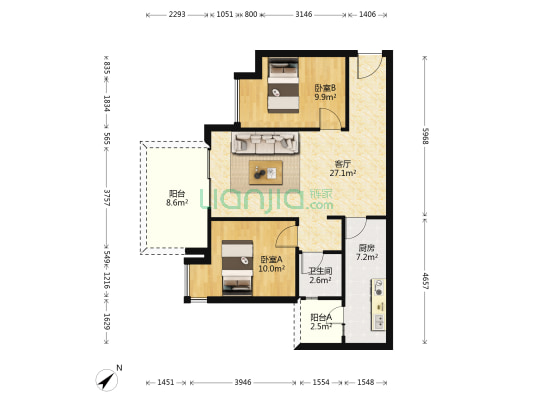 御河湾北区 2室1厅1卫 81平方