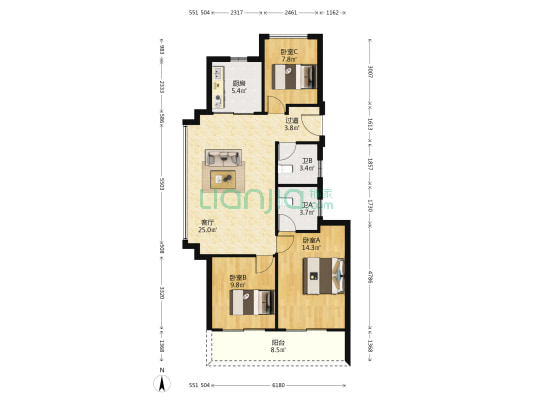 榕华福邸 3室1厅2卫 99平方