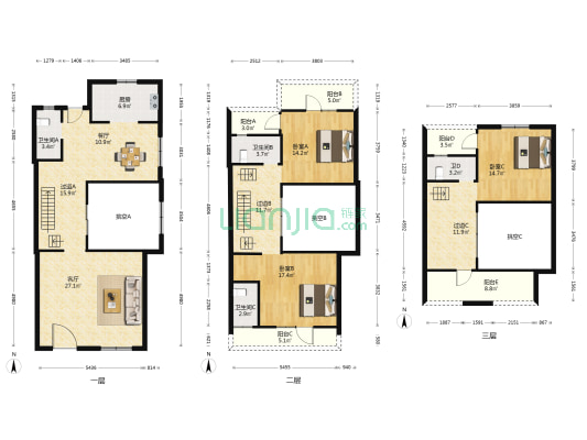 美的蝴蝶海五期 3室2厅4卫 166平方