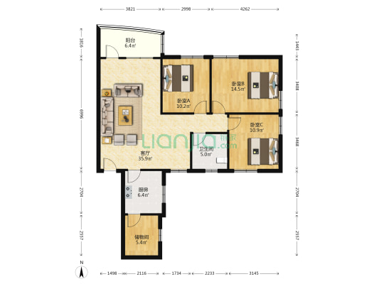 华翠楼小区 3室1厅1卫 120平方