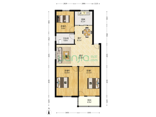 安平小区（中坝南路50号） 3室2厅1卫 105平方