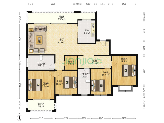 太湖国际一街区-凯旋门 4室1厅2卫 192平方