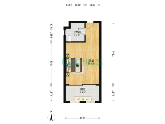 汇豪新天地 1室0厅1卫 56平方