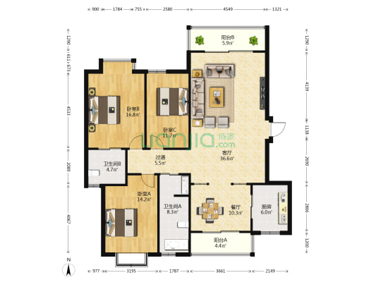 鹏盛家园 3室2厅2卫 149平方
