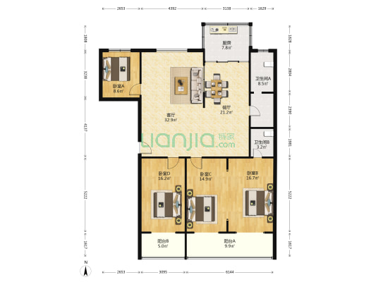 城北路东5号院 4室2厅2卫 184平方