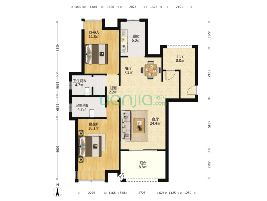 如皋星雨华府 2室2厅2卫 123平方