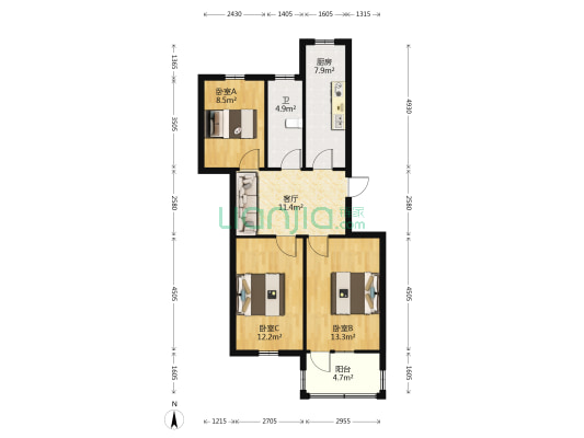 集贤北路安庆商城 3室1厅1卫 70平方