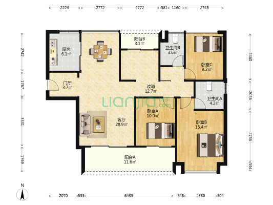 广州亚运城 3室1厅2卫 141平方