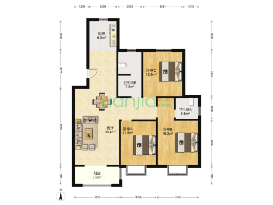 曲新花苑 3室1厅2卫 120平方