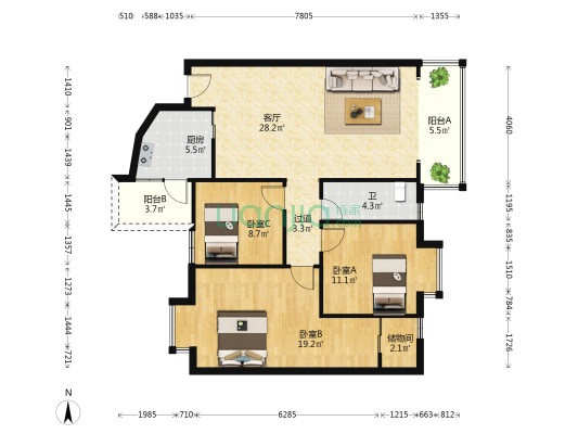 新都会御景豪庭 3室1厅1卫 113平方