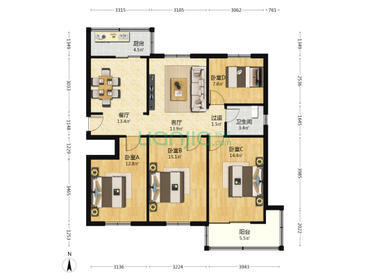 石化小区机关后勤服务中心友谊东路家属院 4室2厅1卫 85平方