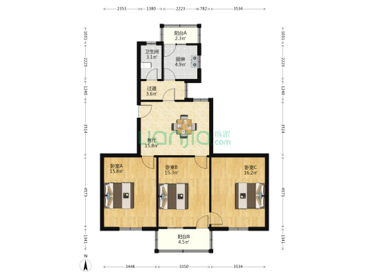 纺站小区 3室1厅1卫 100平方