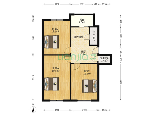 建国道 3室1厅2卫 65平方