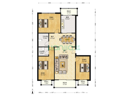 广通御景花园 3室2厅2卫 138平方