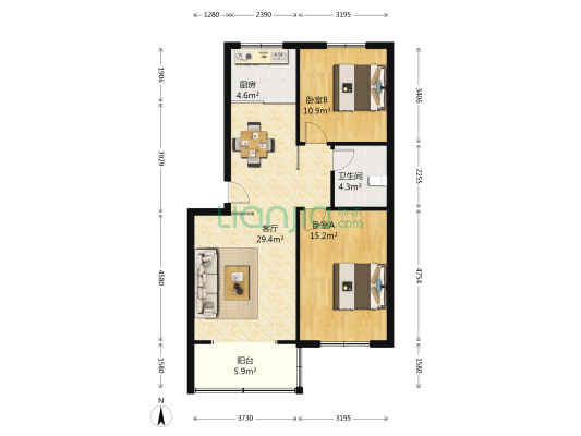 钱塘江花园 2室1厅1卫 86平方