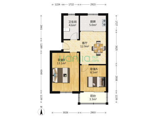 马浜花园西区 2室1厅1卫 63平方