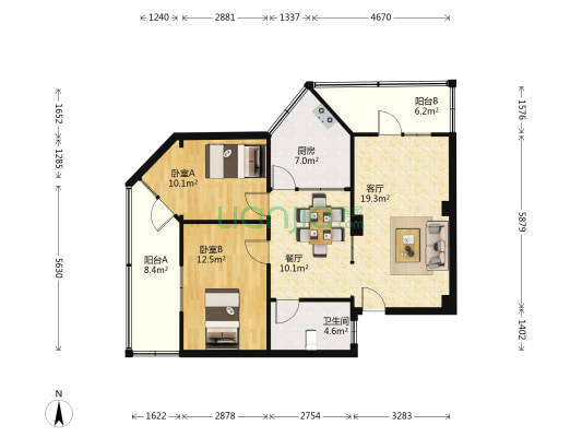 居安西小区 2室2厅1卫 68平方