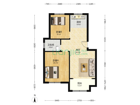 柳沟安置区 2室1厅1卫 83平方