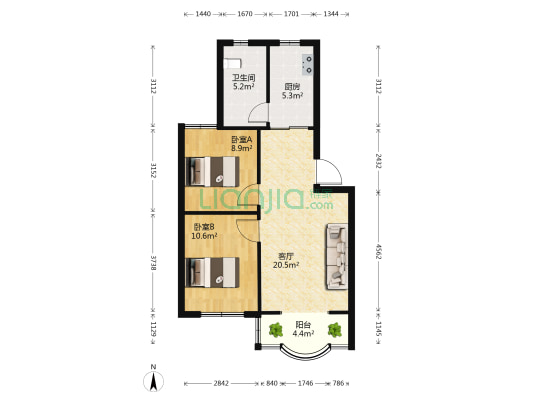 华乐苑 2室1厅1卫 68平方