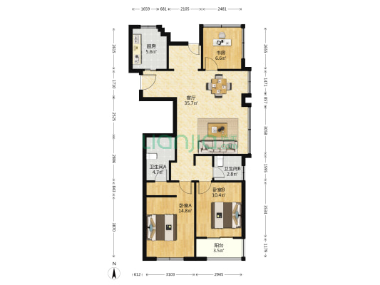 雅戈尔新湖景花苑 3室1厅2卫 105平方