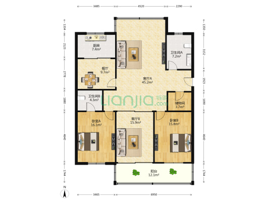 荣盛新苑 2室3厅2卫 162平方